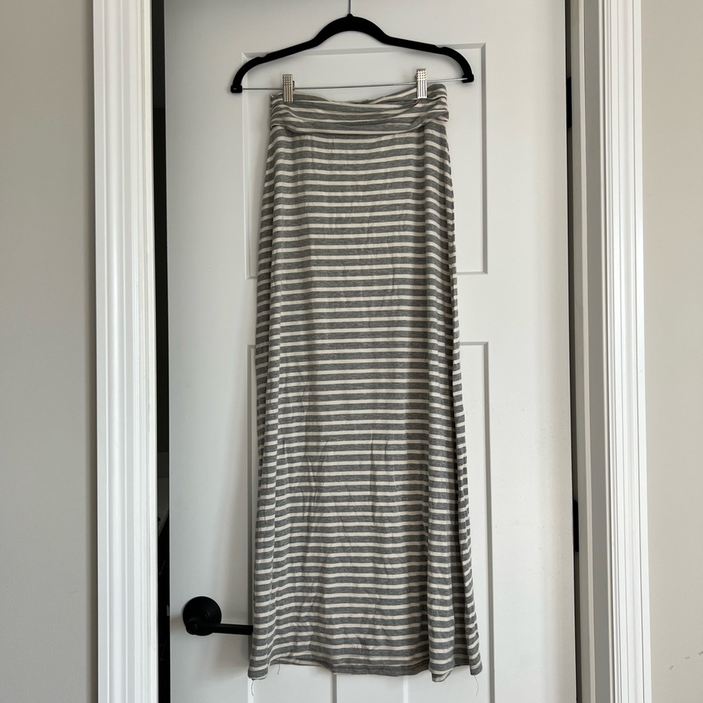 J. Crew Gray and Cream Striped Maxi Skirt